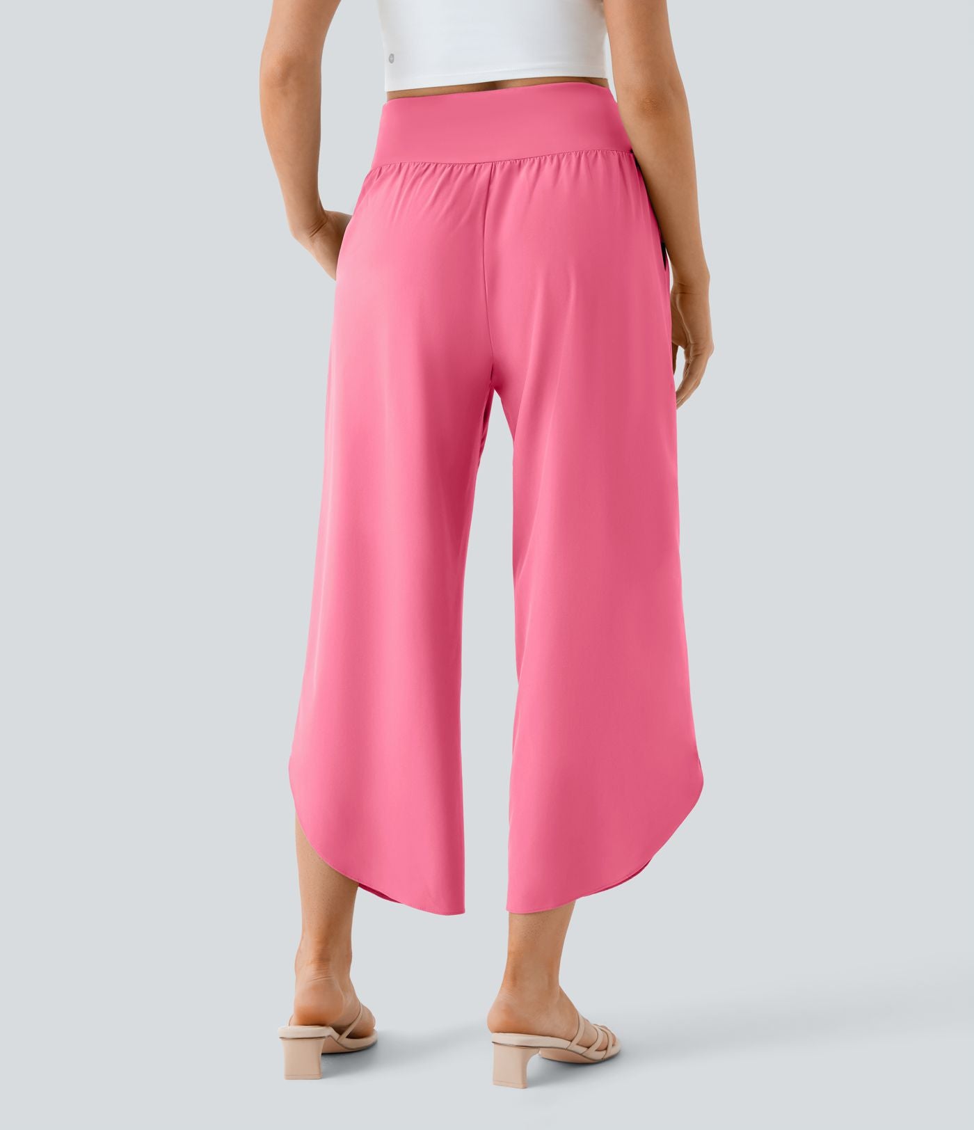 Breezeful™ Pantalon Fluide Vacances Séchage Rapide Taille Haute Croisée Poches Latérales Plissées Fente