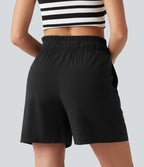 Short décontracté taille haute en lin stretch 12,5 cm avec poches
