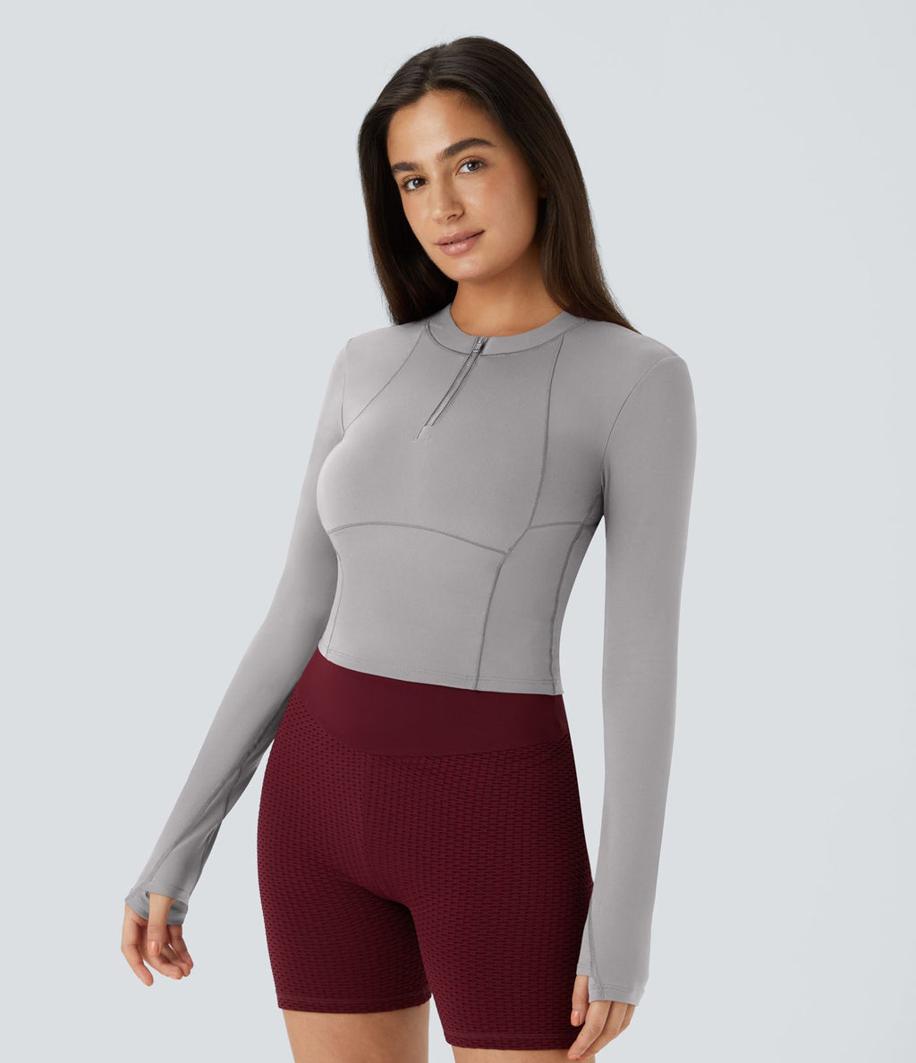 Softlyzero™ Plush Top Sport de Golf Court à Manches Longues avec Trou pour Pouce et Demi-Zip