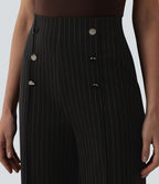 Pantalon tailleur large taille haute rayures avec poches