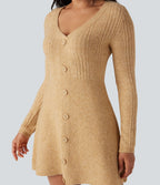 Robe pull courte col V manches longues