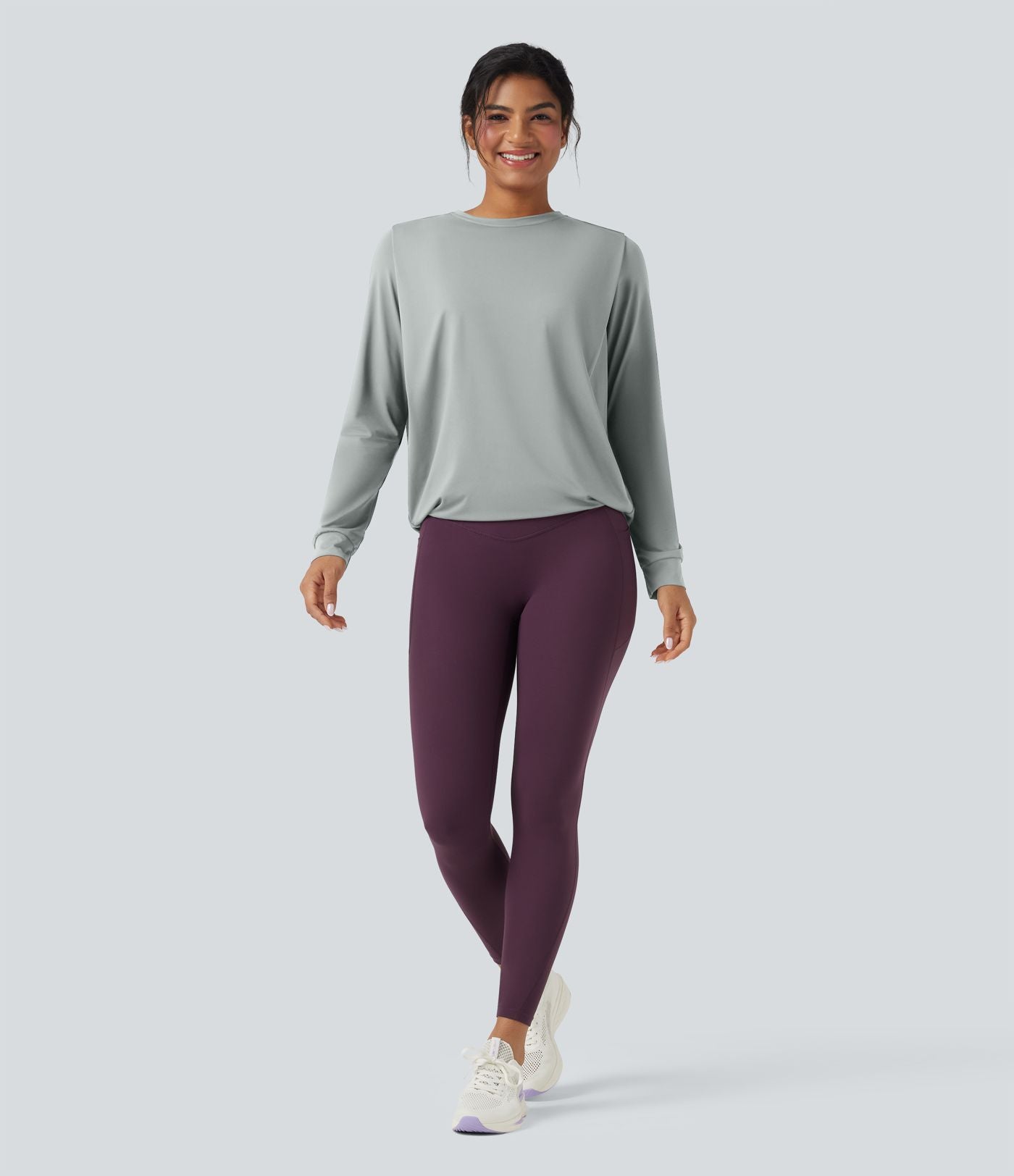 Haut de sport yoga col rond manches longues froncé - UPF50+