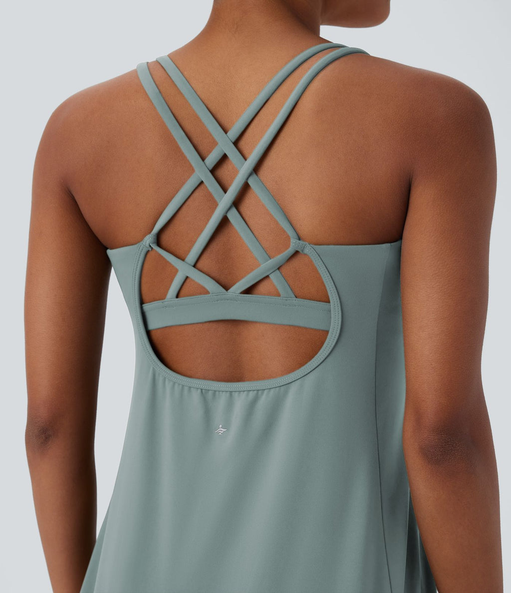 Robe de sport yoga mini 2-pièces SoftlyZero™ Plush à découpes avec poche A-C