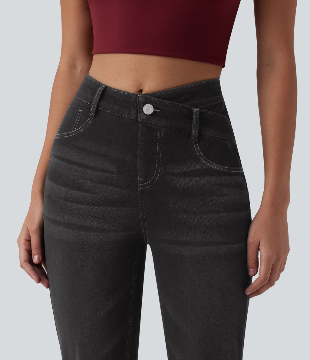 Jean Halara Flex™ taille haute croisé gainant bootcut décontracté avec poches