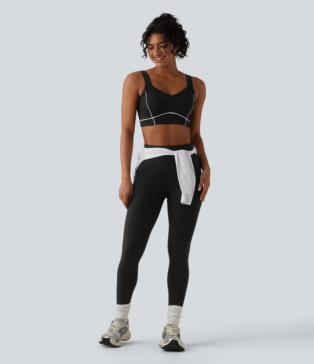 OneForm Brassière de sport de tennis sans coutures maintien léger dos nu color block soutien-gorge intégré