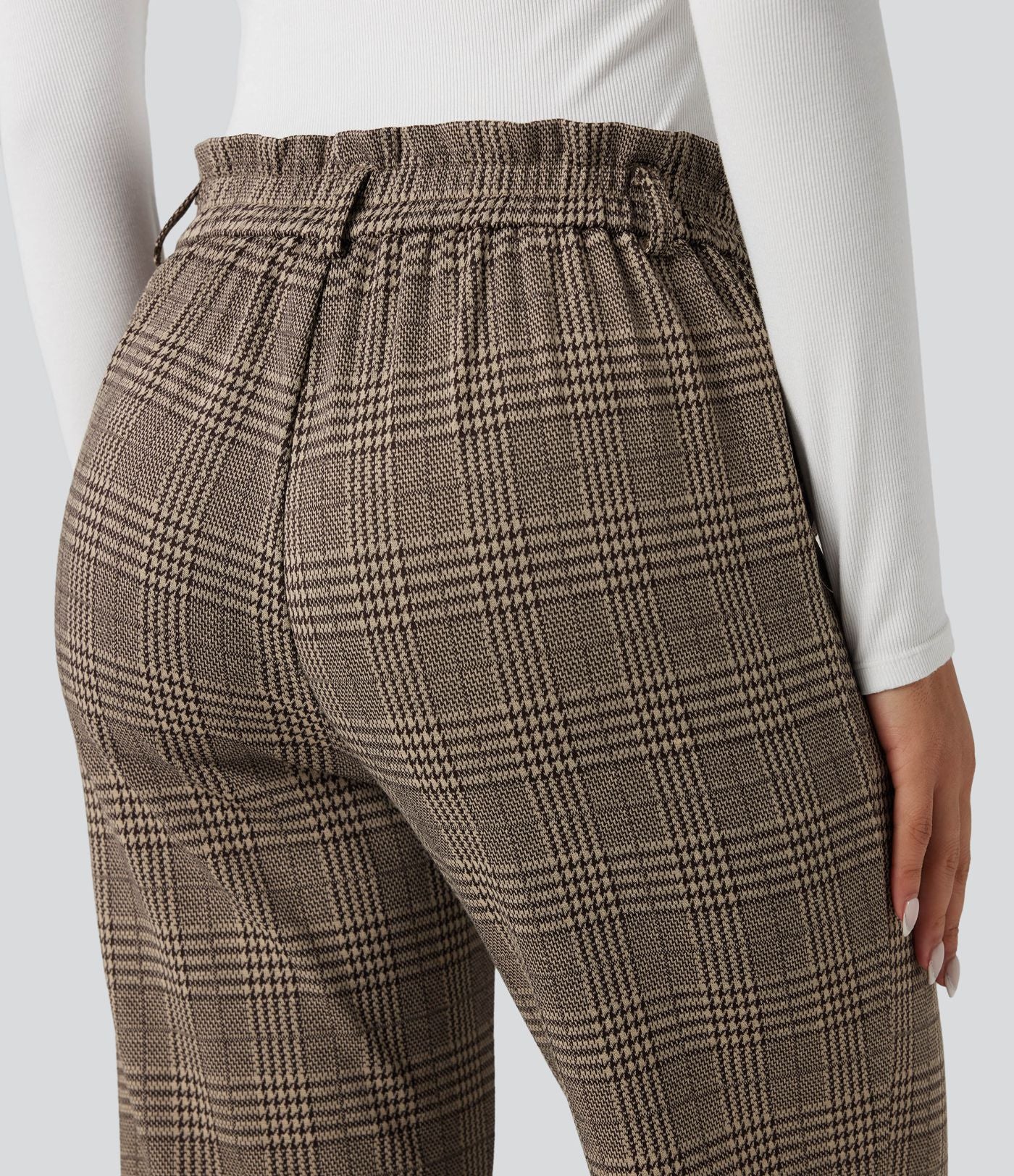 Pantalon tailleur Halara Flex™ pied-de-poule à carreaux coupe droite taille haute avec poches
