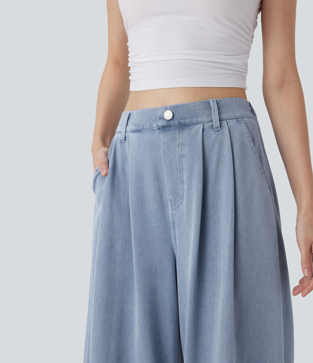 Jean palazzo ample et fluide Halara Flex™ Cool Touch en denim extensible tricoté à taille haute, séchage rapide et multiples poches