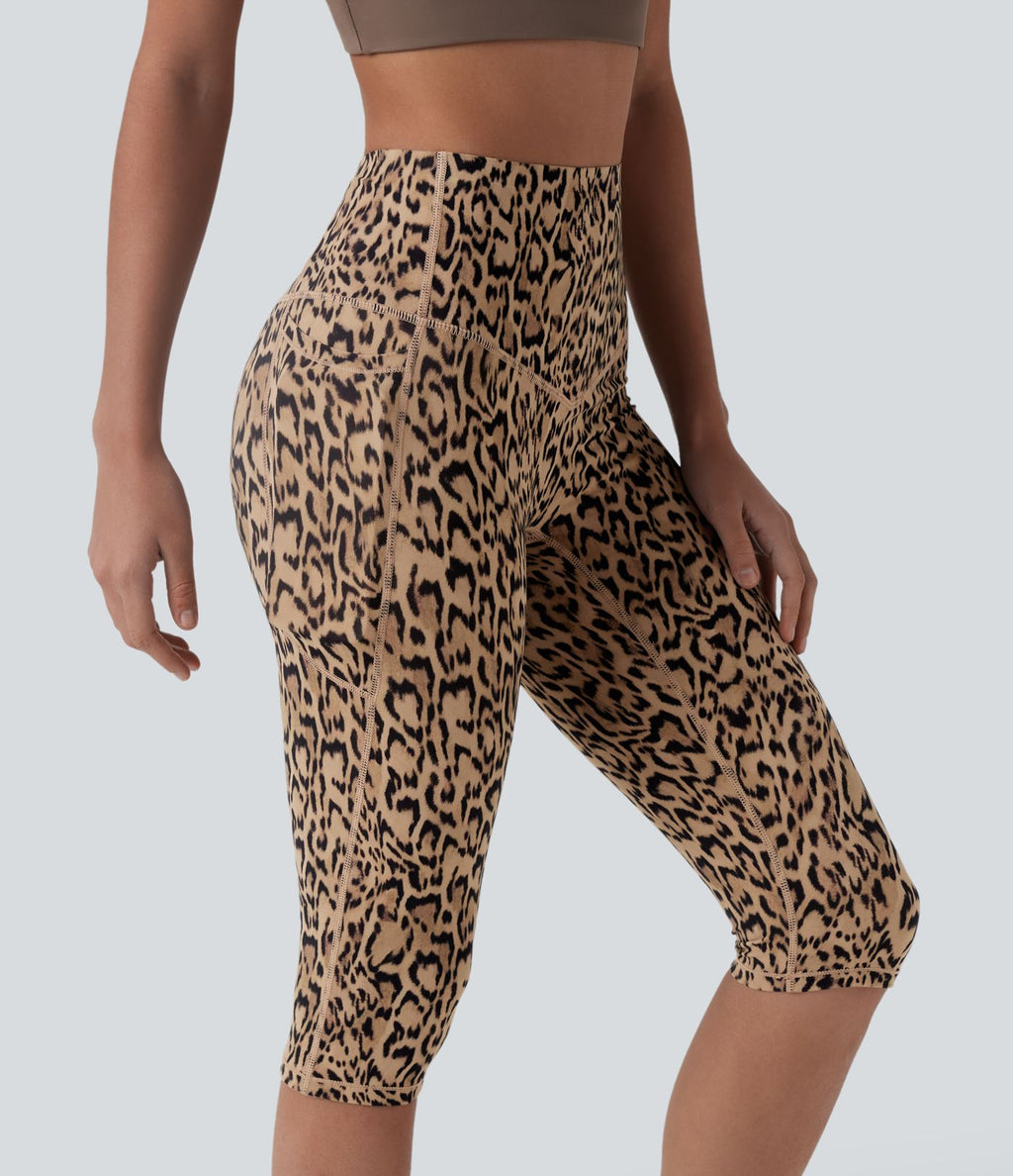 Legging 3/4 de yoga taille haute gainant imprimé léopard Halara UltraSculpt™ avec poches