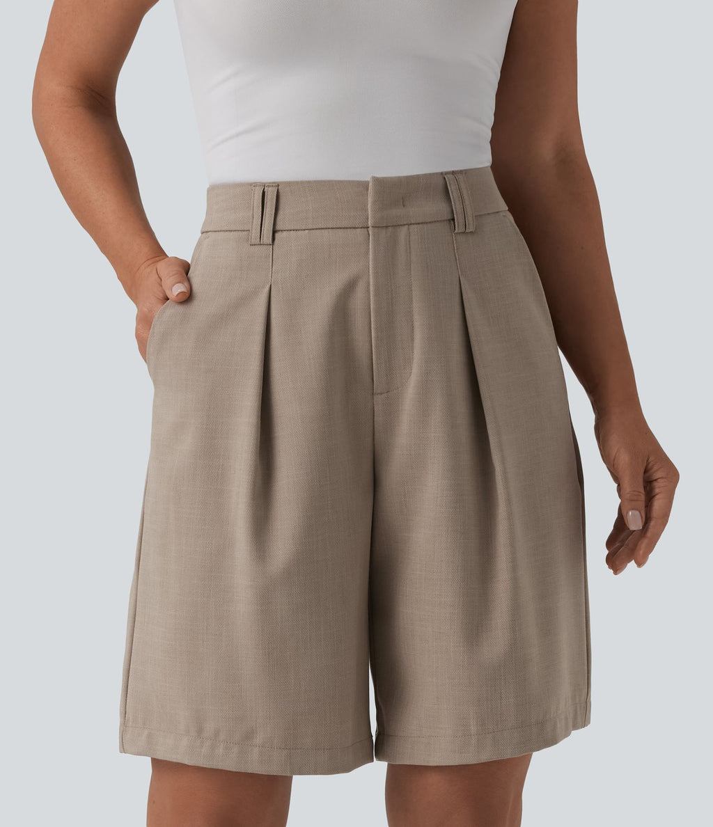 Bermuda tailleur taille haute aspect lin avec poches