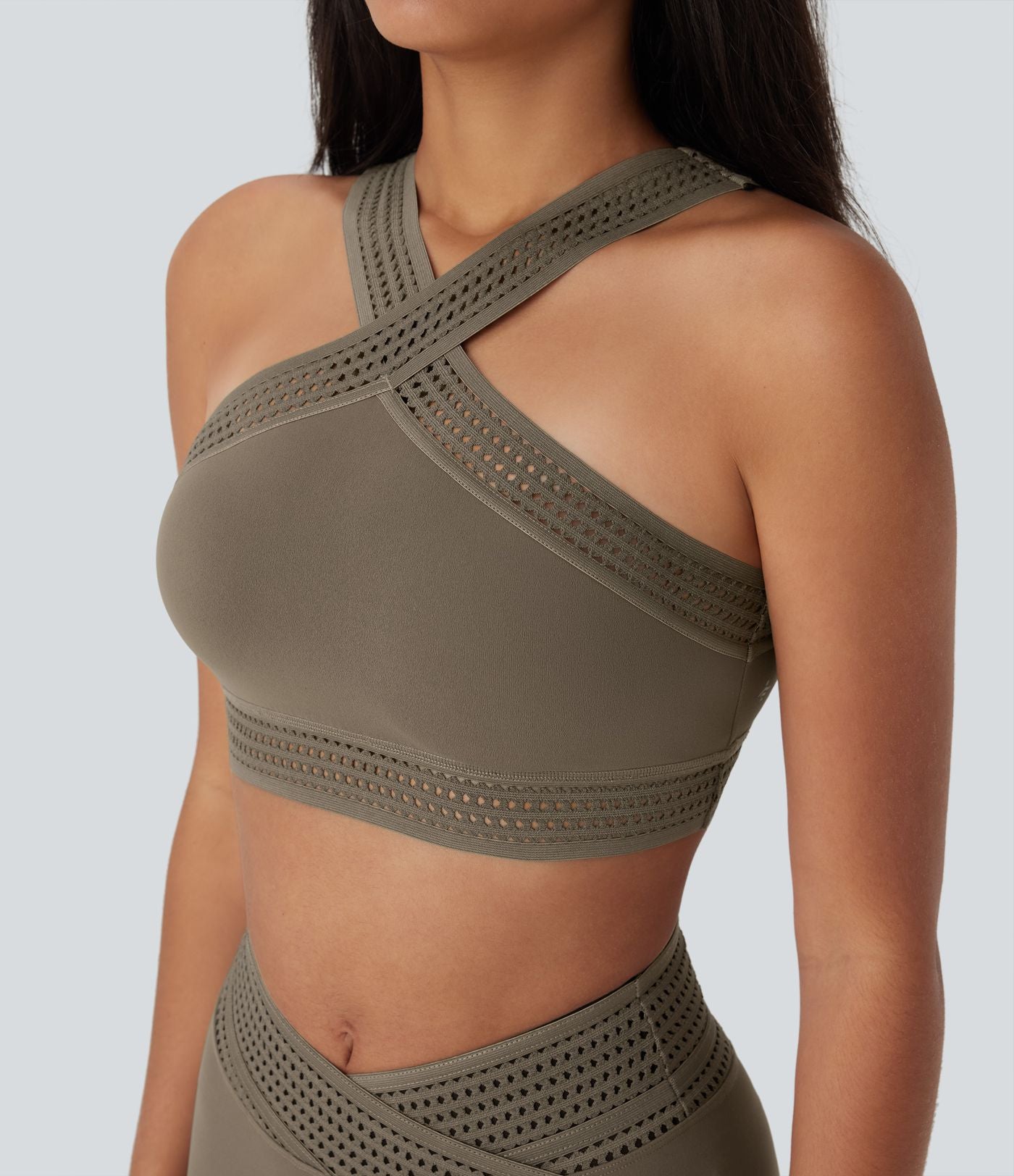 Brassière de sport yoga soutien souple croisé à découpes bonnets A-D