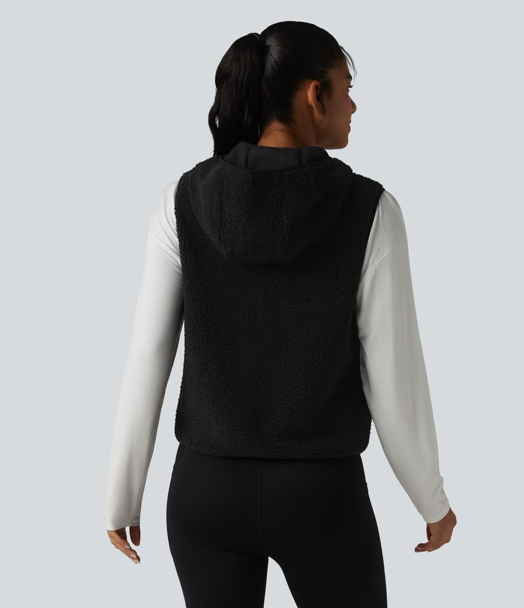 Gilet de sport sherpa à capuche avec poches