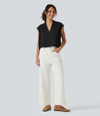 Blouse sans manches défroissage facile, col V, fronces et coupe boxy