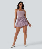 Robe de danse courte 2-en-1 dos nu torsadée résille avec poche latérale