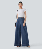 Jean palazzo ample et fluide Halara Flex™ Cool Touch en denim extensible tricoté à taille haute, séchage rapide et multiples poches