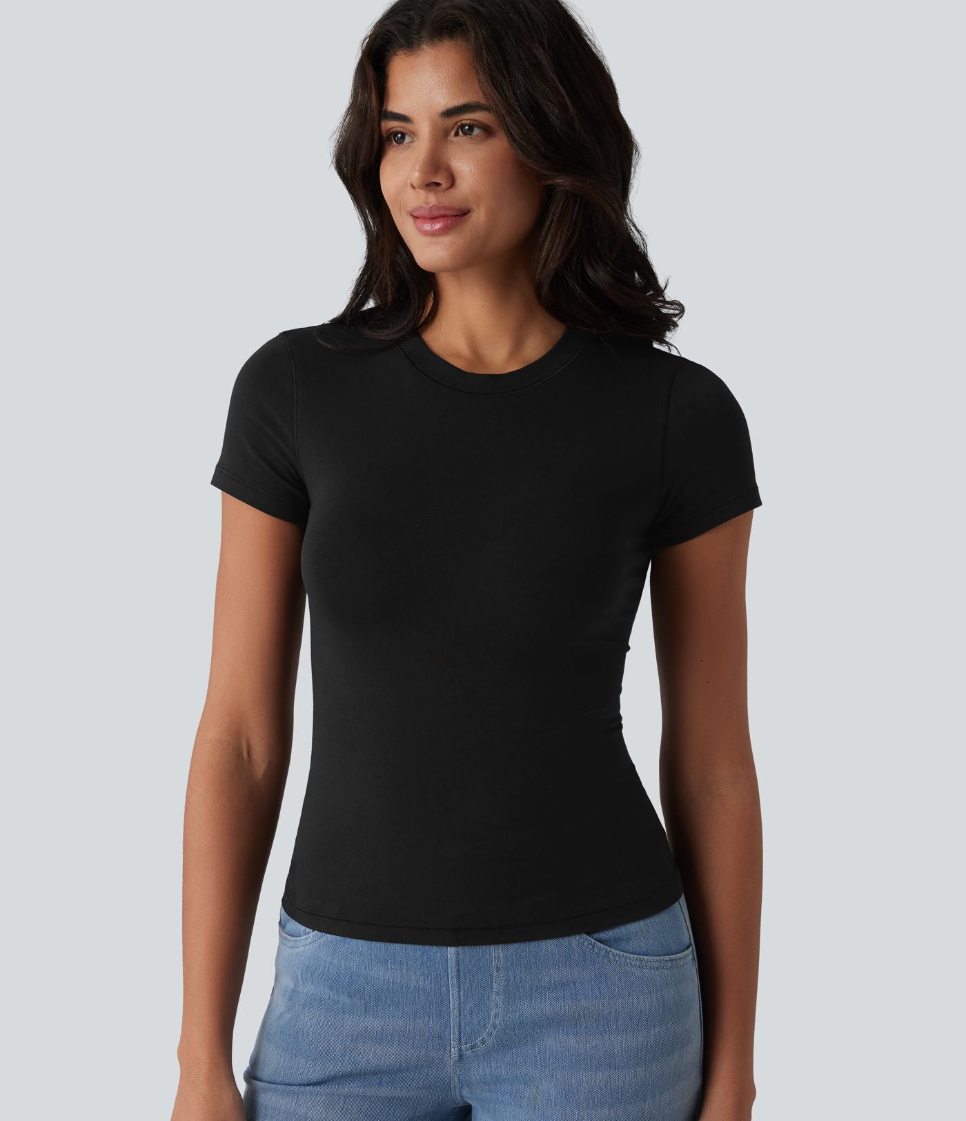 T-shirt Halara décontracté en jersey de coton, manches courtes, col rond