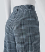 Pantalon taille haute décontracté large à carreaux, avec poches