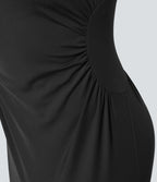 Softlyzero™ Airy Robe Demoiselle d'Honneur Invitée de Mariage Col Carré Plissée et Fendue Toucher Frais Grande Taille