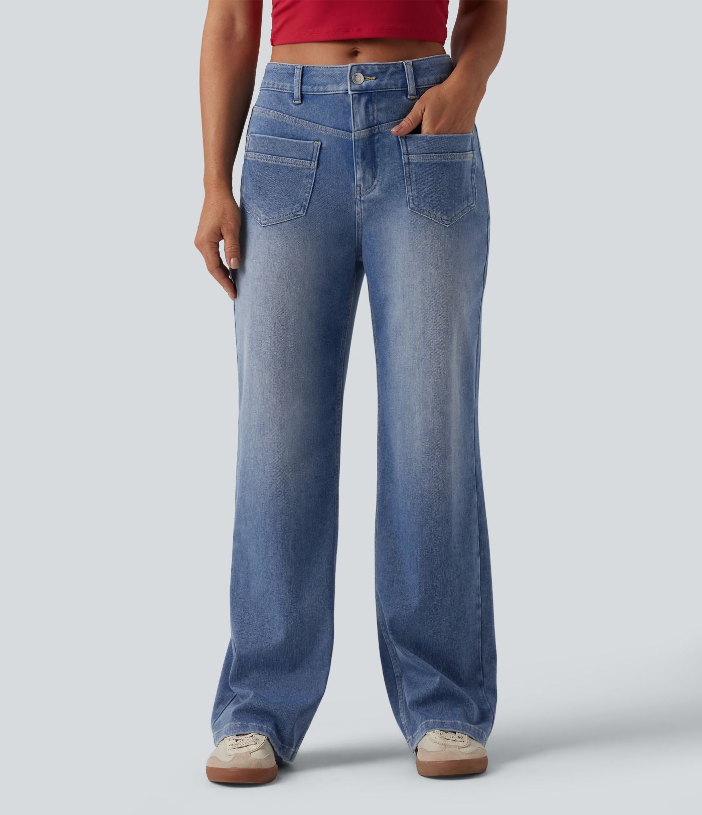 Halara Flex™ Jean coupe droite décontracté taille mi-haute avec poches