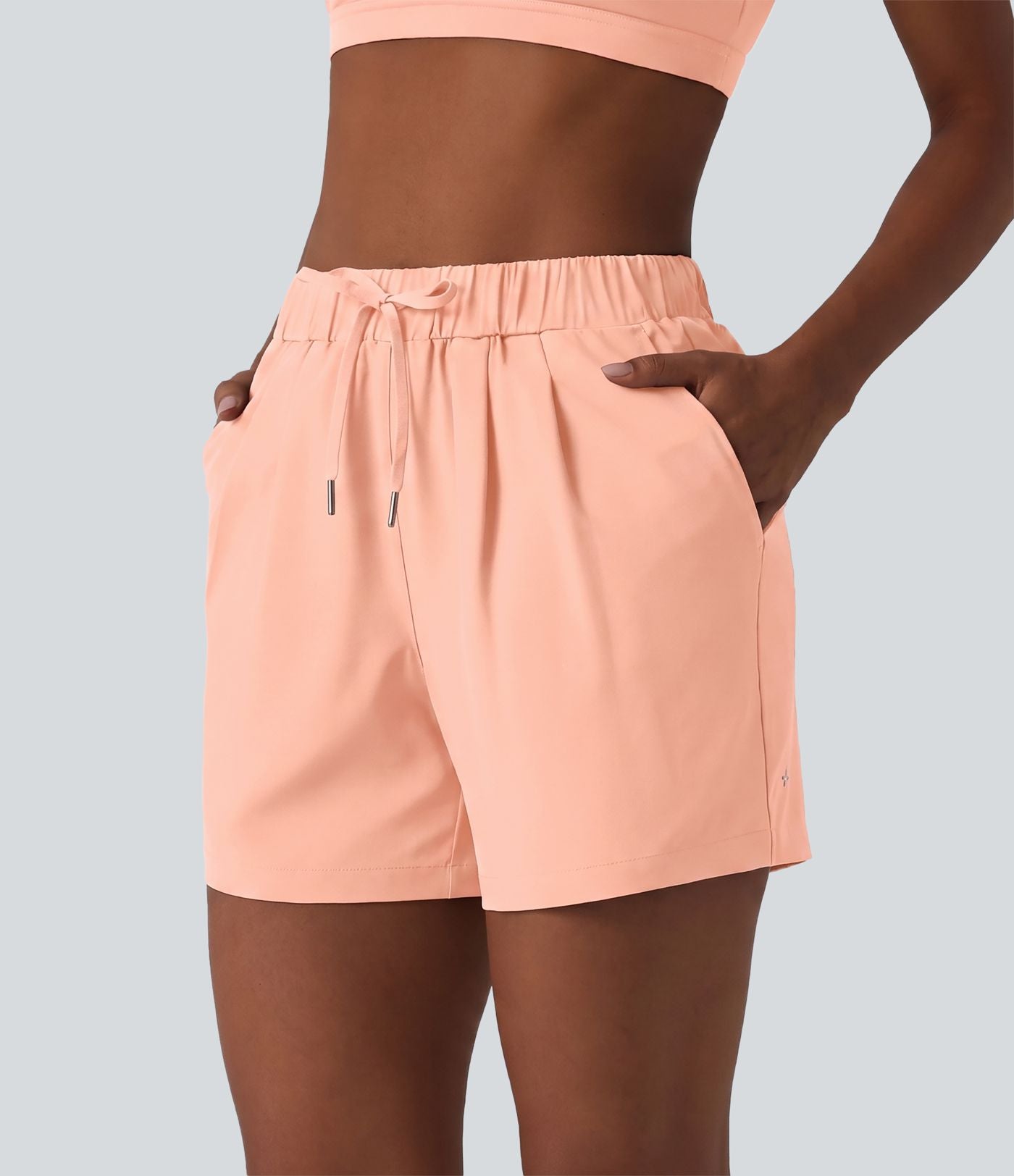 Short de yoga plissé taille haute élastique 12,5 cm avec cordon de serrage et poches