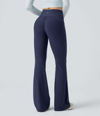 Pantalon de yoga évasé thermique en polaire froncée, taille haute, avec poches