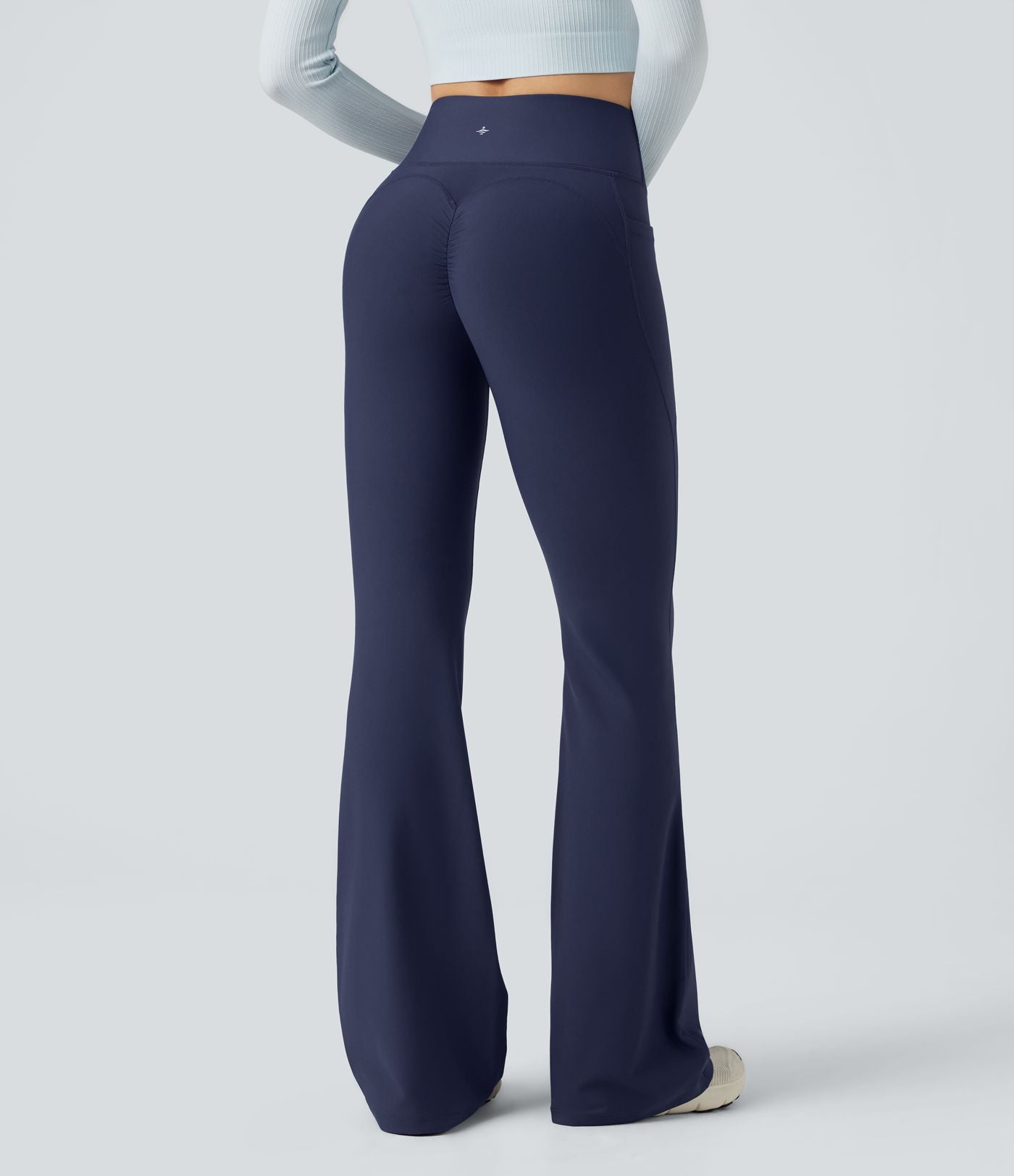 Pantalon de yoga évasé thermique en polaire froncée, taille haute, avec poches