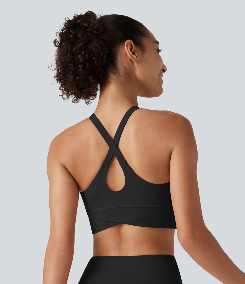 Brassière de yoga Halara UltraSculpt™ côtelée maintien léger à col V avec coussinets amovibles