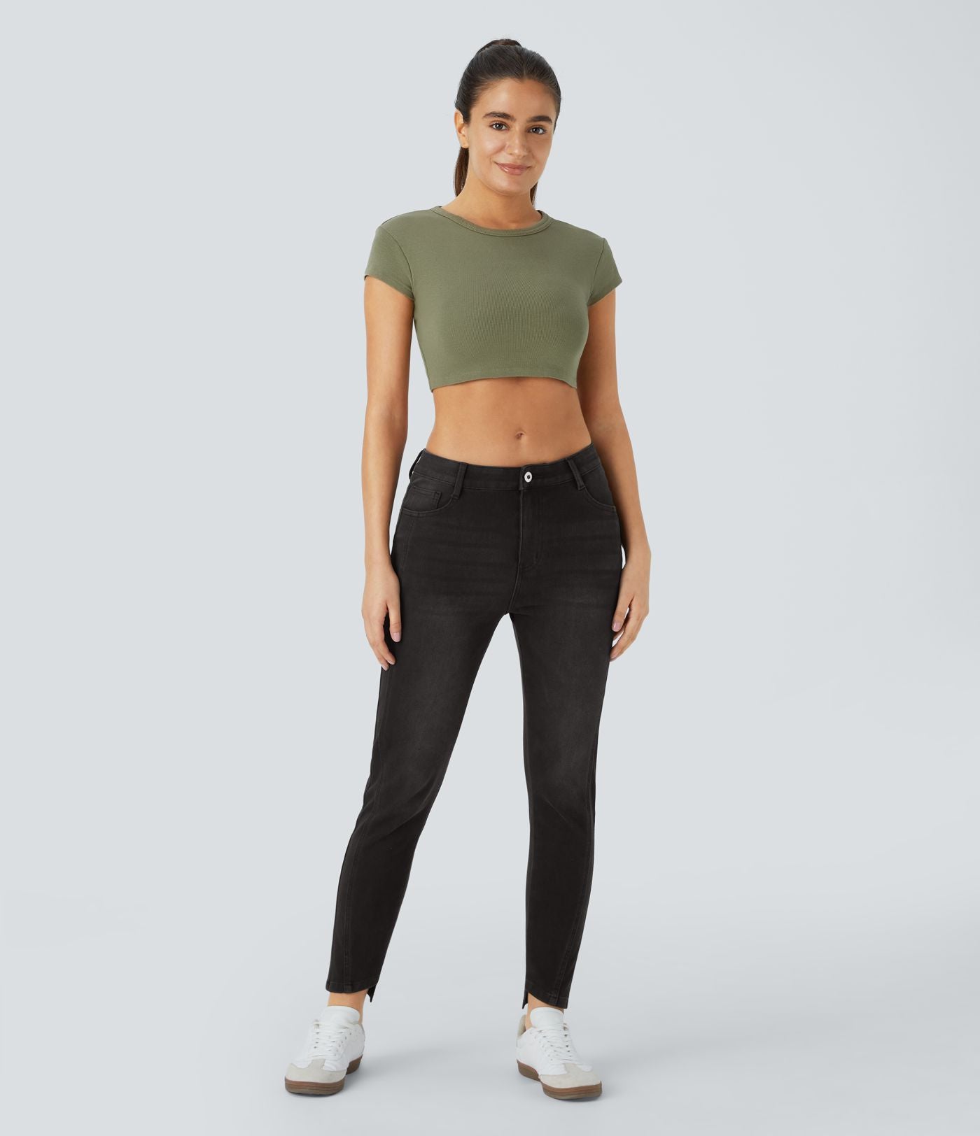 Jean skinny 7/8 décontracté taille basse Halara Flex™ avec poches zippées