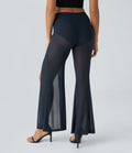 Pantalon Casual Évasé en Maille Taille Haute Fente Haute 2 en 1
