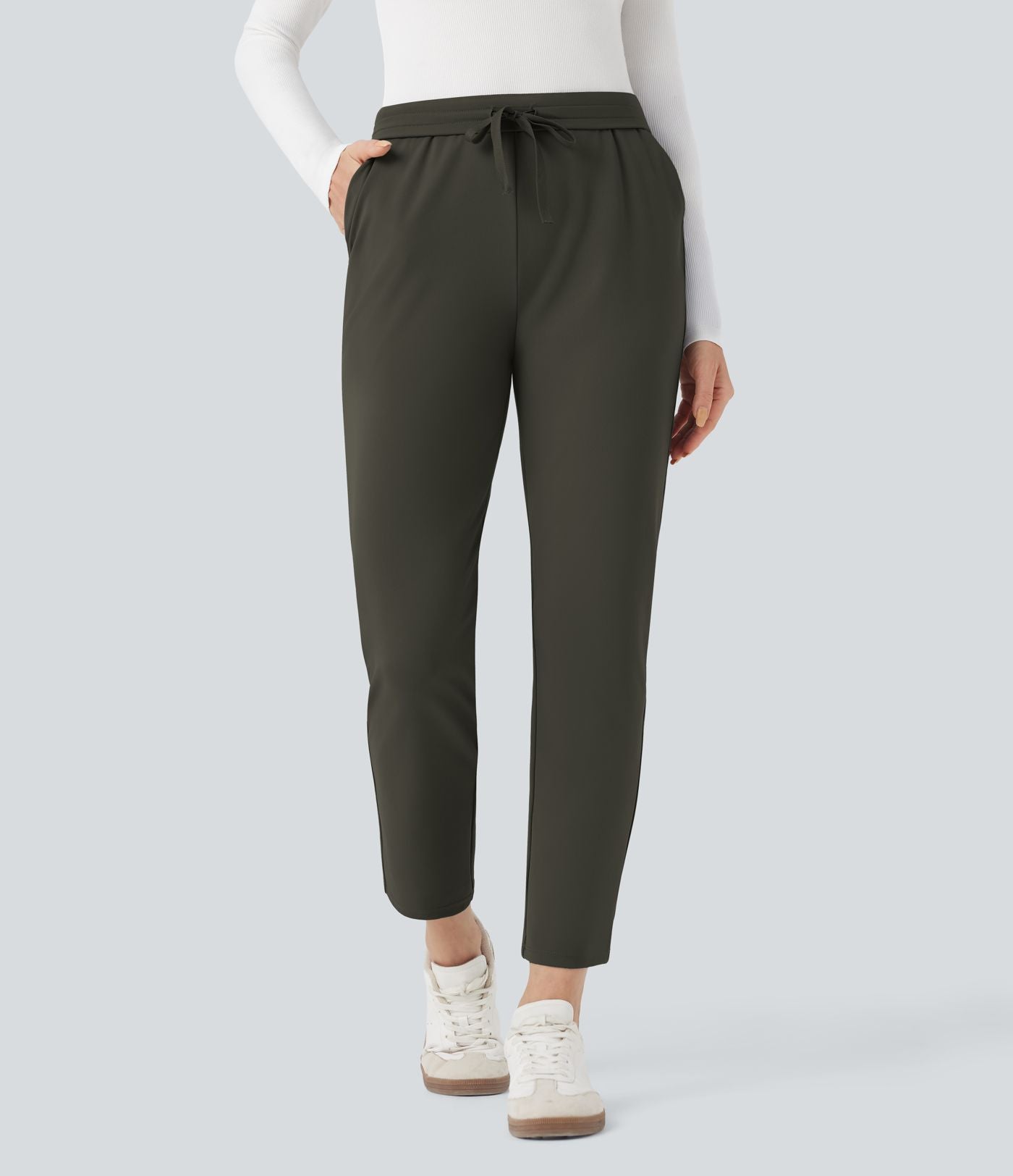 Pantalon de travail ajusté 7/8 repliable taille haute avec cordon de serrage Halara Flex™ DayStretch avec poches