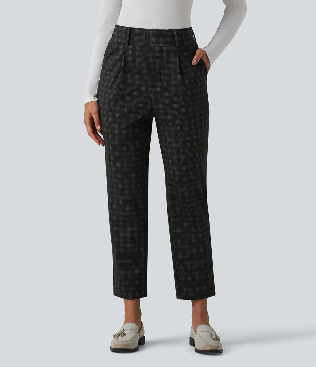 Halara Flex™ Pantalon tailleur fuselé taille haute à carreaux tartan, avec poches