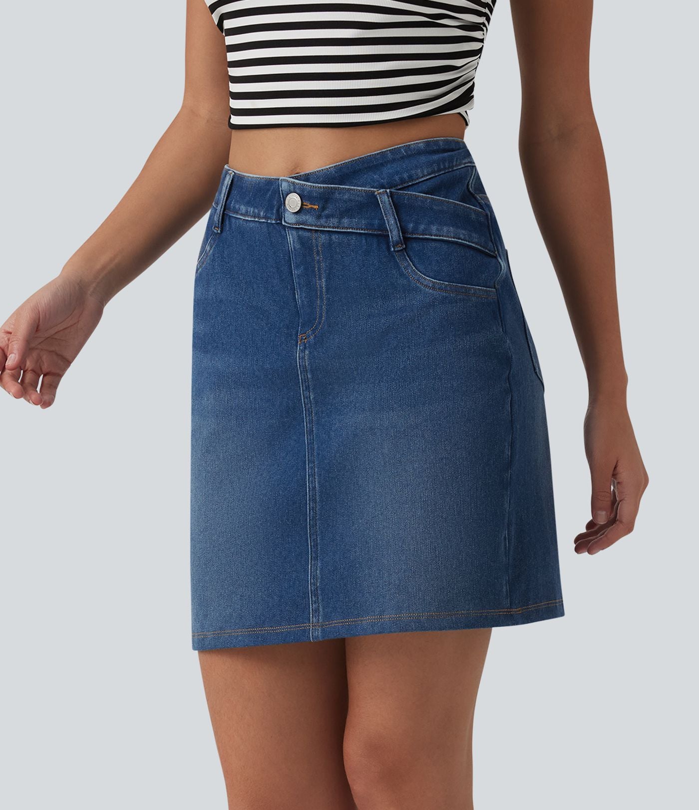 Halara Flex™ Jupe en jean asymétrique gainante taille mi-haute avec poches