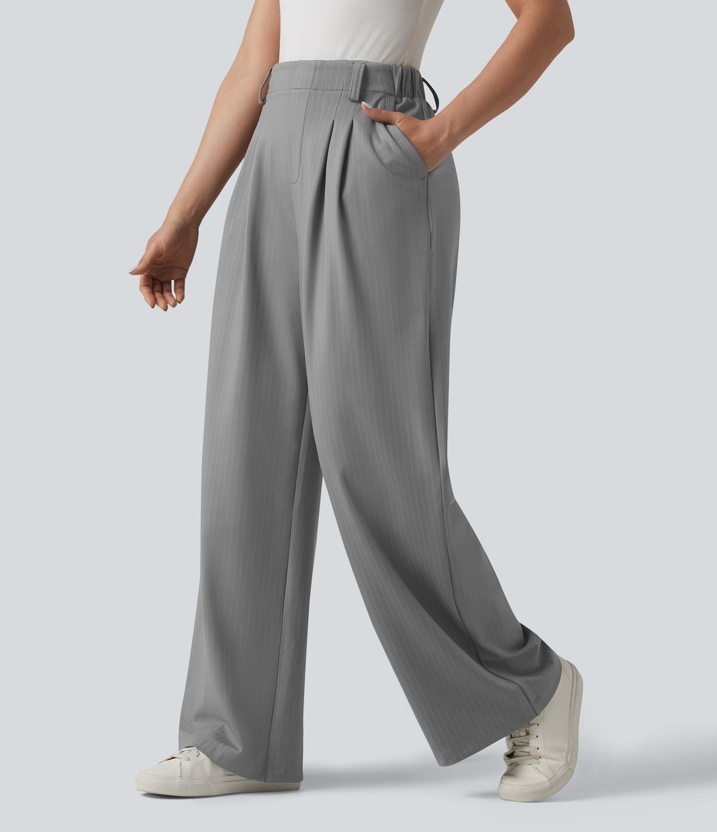 Pantalon tailleur large taille haute à rayures avec poches