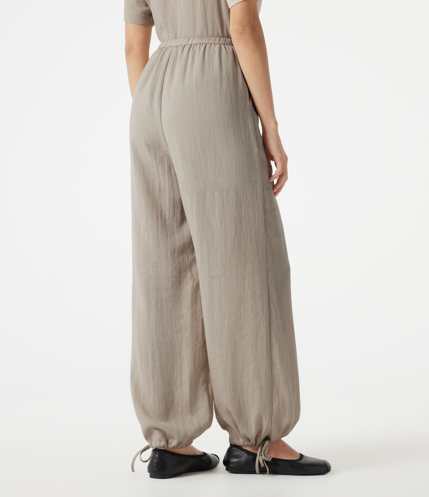 Pantalon barrel de bureau taille haute en mélange de lin avec short intégré et poches