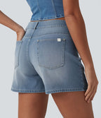 Short asymétrique en jean délavé Halara Flex™ taille basse à poches multiples