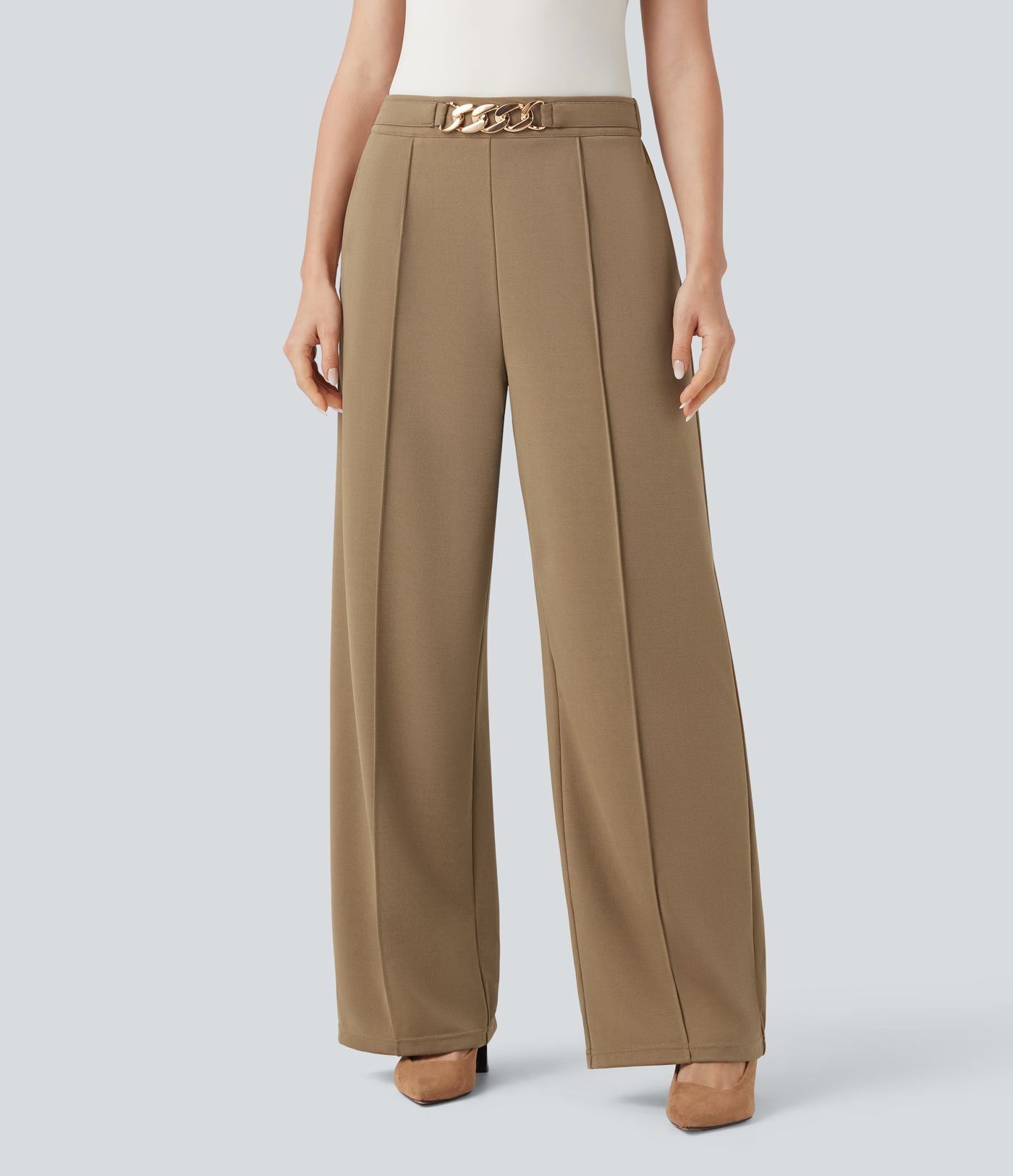 Pantalon de travail coupe droite taille haute avec chaîne métallique avec poches