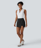 Jupe-short de golf mini taille haute 2-en-1 fendue à boutons décoratifs avec poche latérale séchage rapide - Poche pour tee de golf - UPF40+