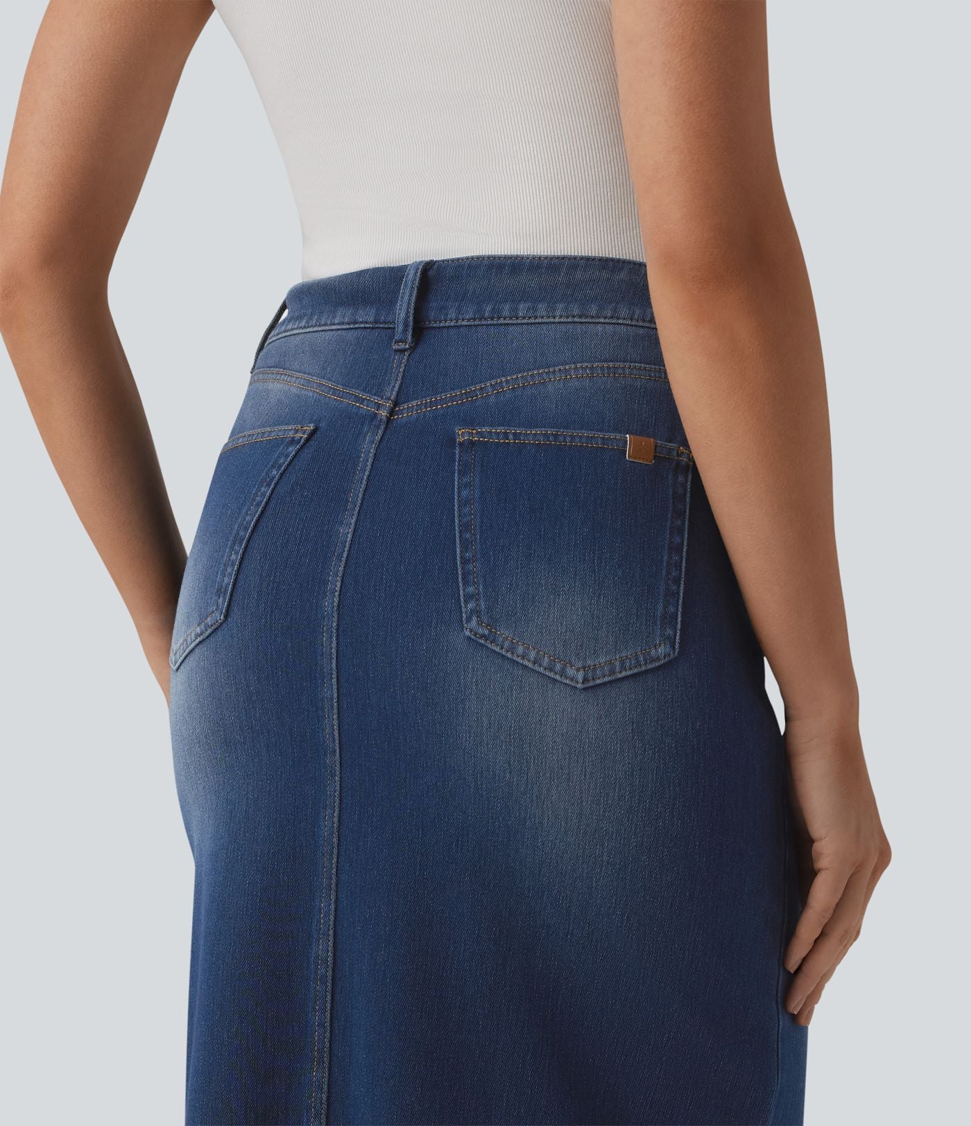 Halara Flex™ Jupe droite midi en denim taille haute avec fente et poches