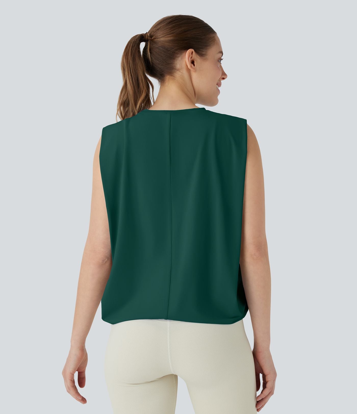 Débardeur de yoga col rond froncé, tissu rafraîchissant - Protection UPF50+