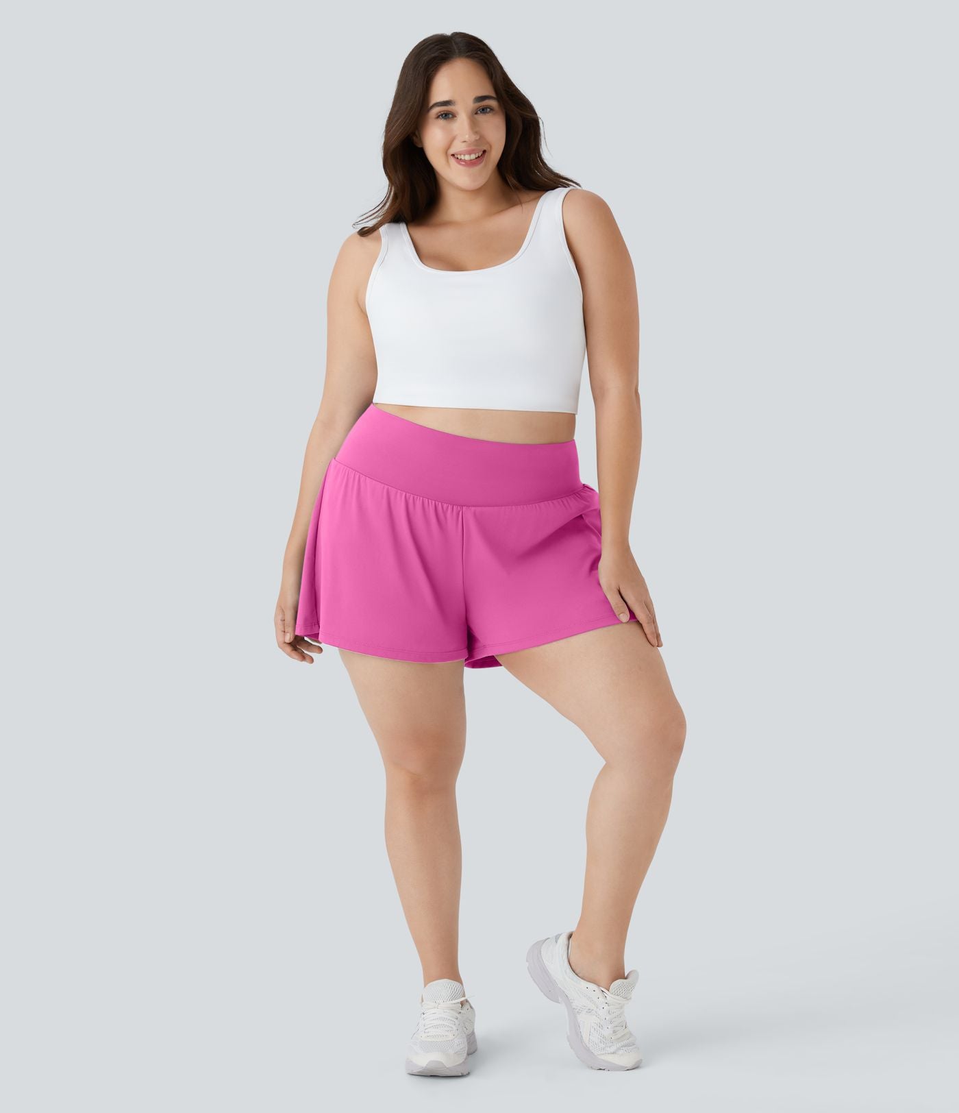 Short Yoga 10cm Plus Longue Taille Ultra Haute 2 en 1 Poche Arrière Poche Cachée Latérale Grande Taille
