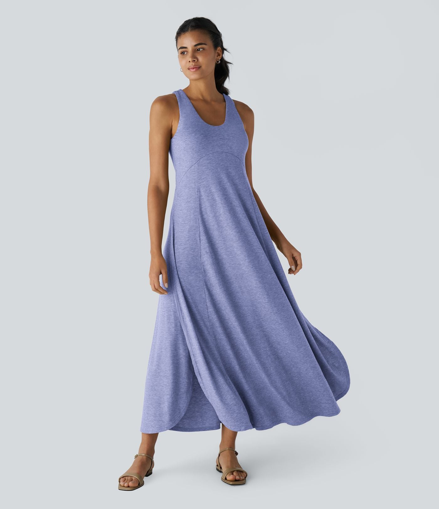 Robe Casual Débardeur Longue Fluide Fendue Dos Nu à Col en U