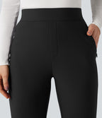 Pantalon de sport fuselé thermique en polaire, taille haute, avec poches
