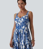 Robe longue resort décolleté cœur sans manches imprimé floral avec laçage