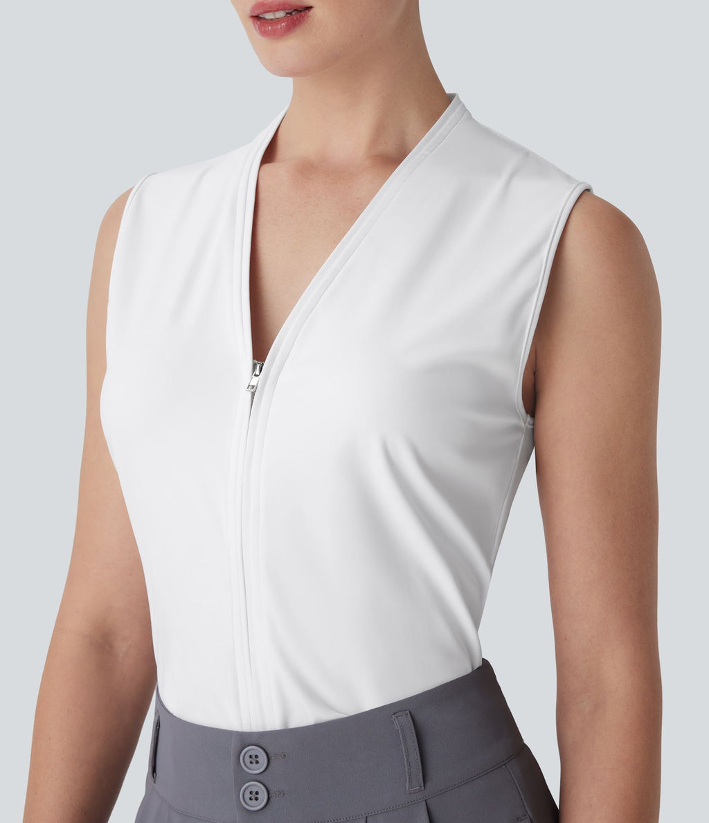 Blouse de travail Softlyzero™ Airy col V zippée sans manches Cool Touch - UPF50+