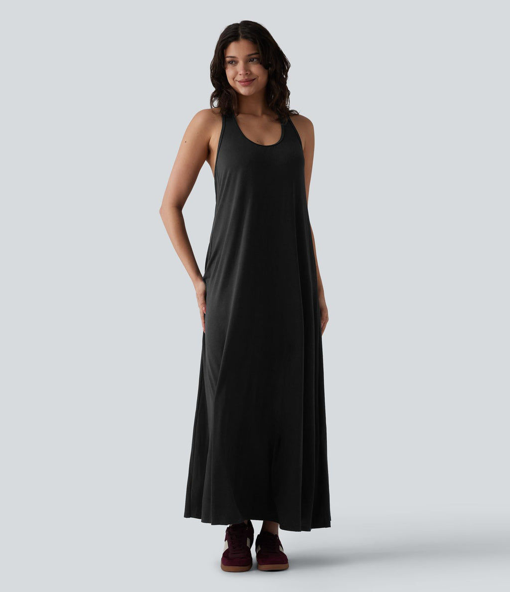 Robe longue fluide casual col U