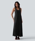 Robe longue fluide casual col U