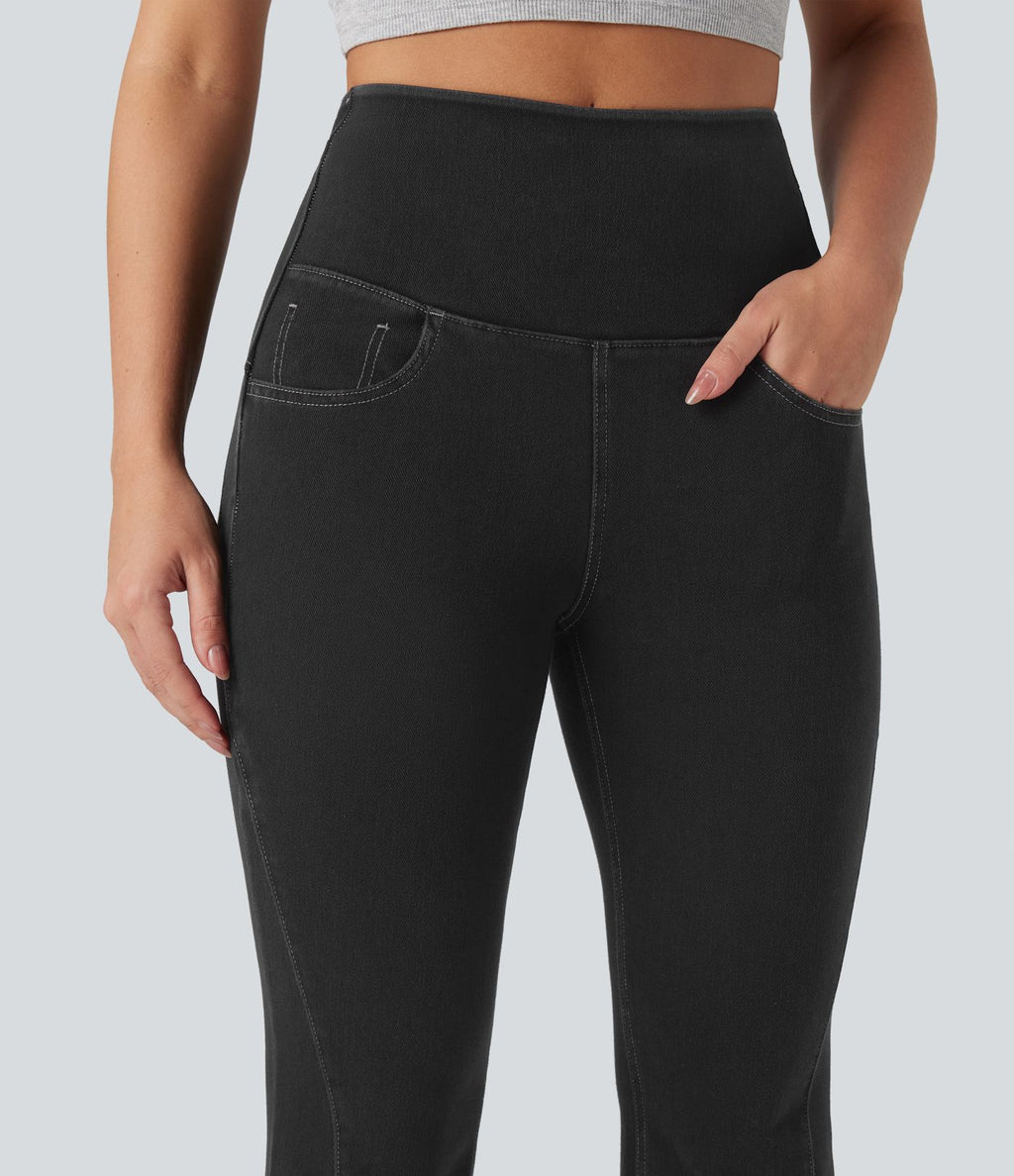 Legging denim évasé Halara Flex™ taille haute dos croisé fendu avec poches
