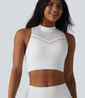 Brassière de sport yoga SoftlyZero™ Airy dos nageur col cheminée mesh contrastant coques non amovibles effet frais InstantCool, protection solaire UPF50+