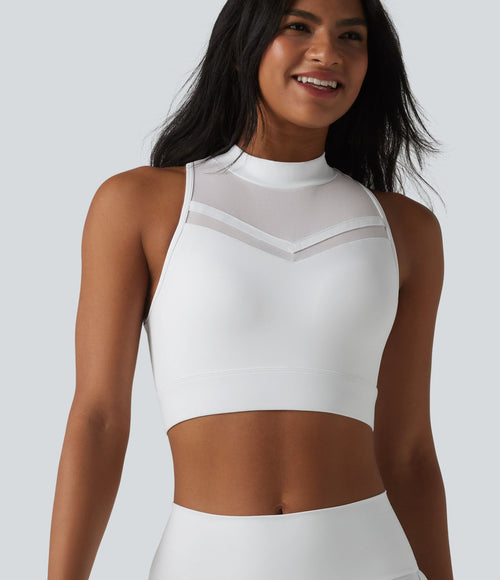 Brassière de sport yoga SoftlyZero™ Airy dos nageur col cheminée mesh contrastant coques non amovibles effet frais InstantCool, protection solaire UPF50+