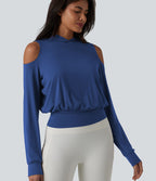 Sweat-shirt de sport à capuche épaules dénudées manches longues