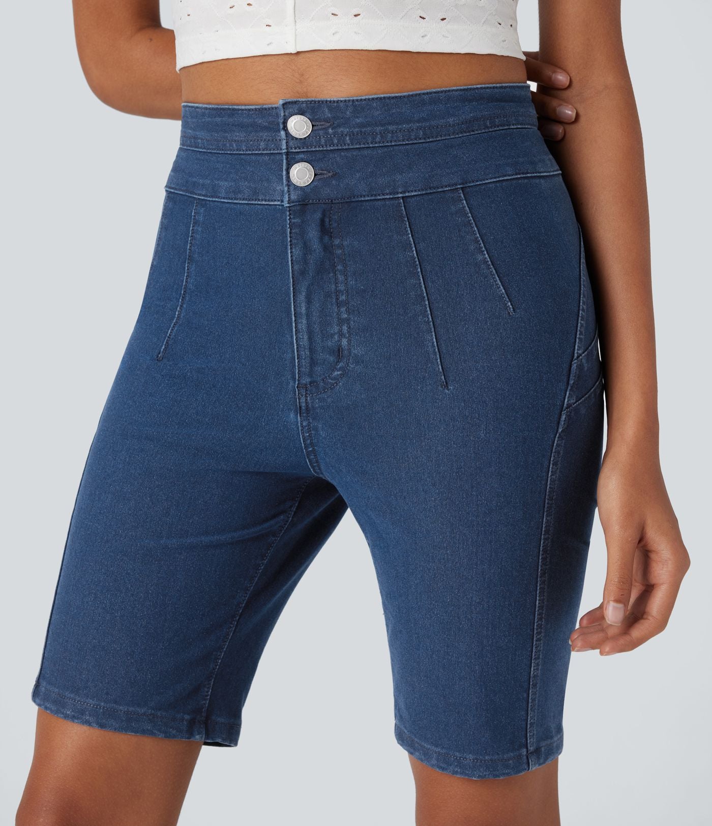 Short cycliste casual denim Halara Flex™ tricot extensible taille haute effet push-up avec poches